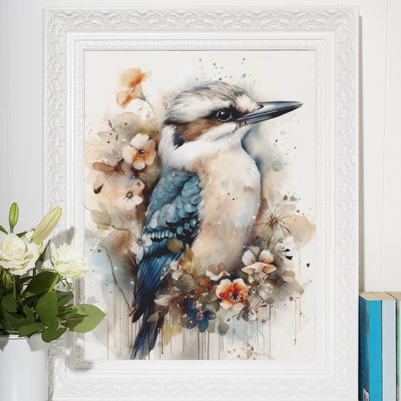 Watercolor Kookaburra Bird Portrait Wall Art Illustration Print Unframed - Picture 7 of 9